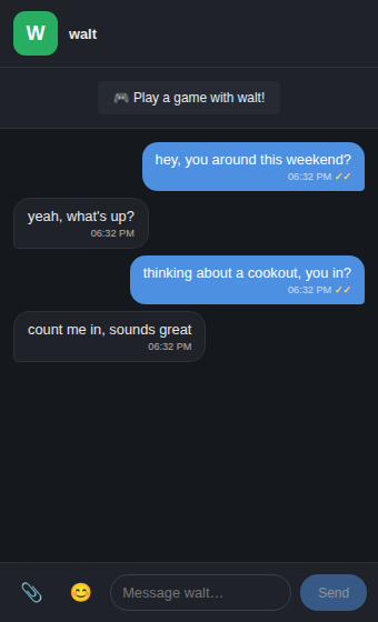 A BIM conversation window in dark mode, showing a chat with a friend