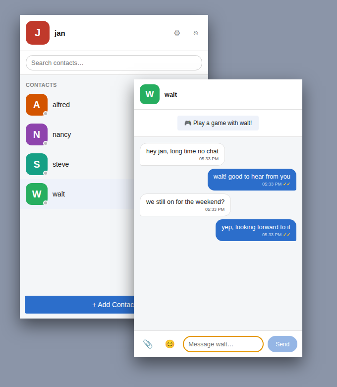 BIM contact list with a chat window open on top, showing a conversation